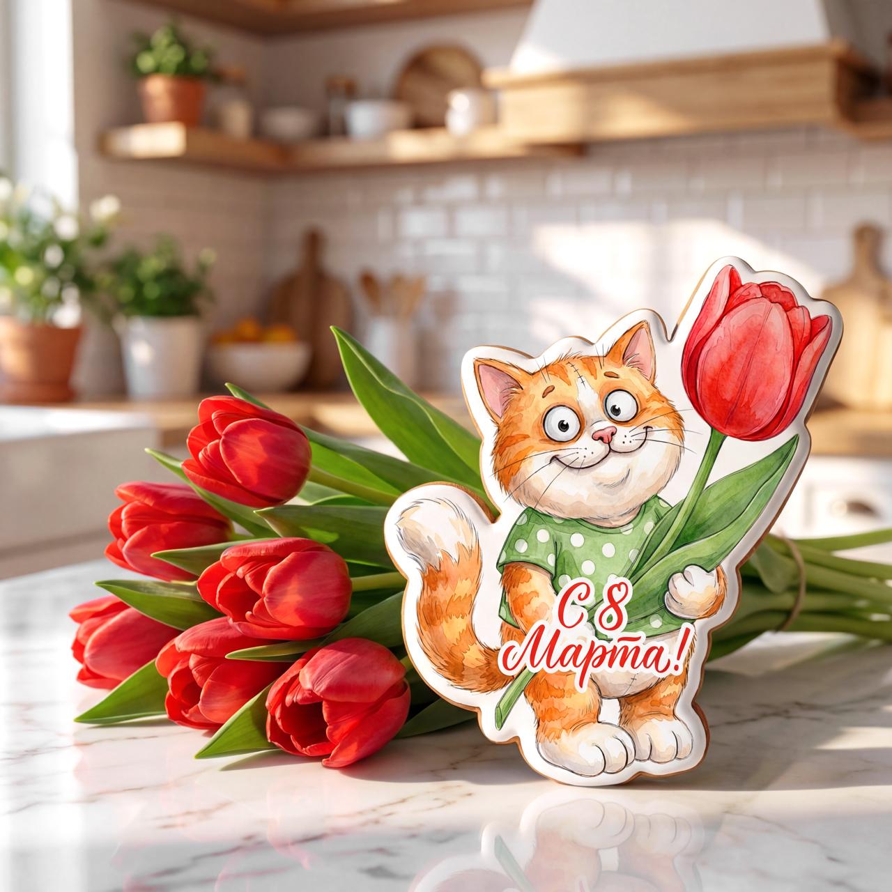 Кот с тюльпаеом